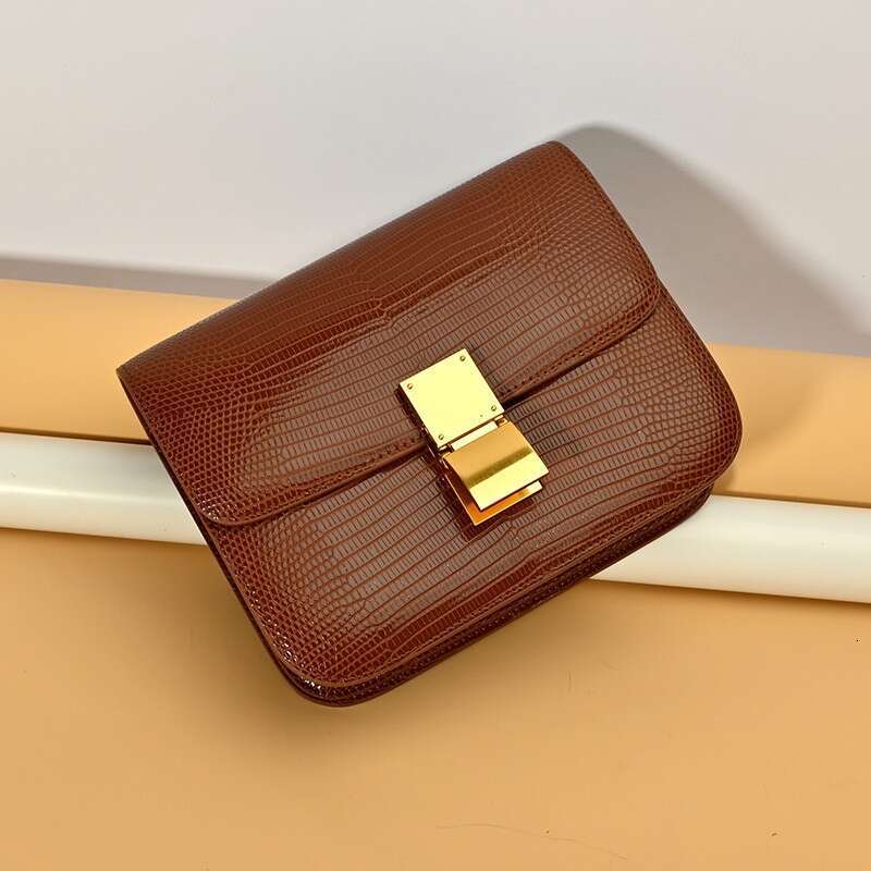 2024 New Genuine Leather Women's Lizard Pattern Tofu Simple And Fashionable Diagonal Cross Solid Color Texture Single Shoulder Underarm Bag
