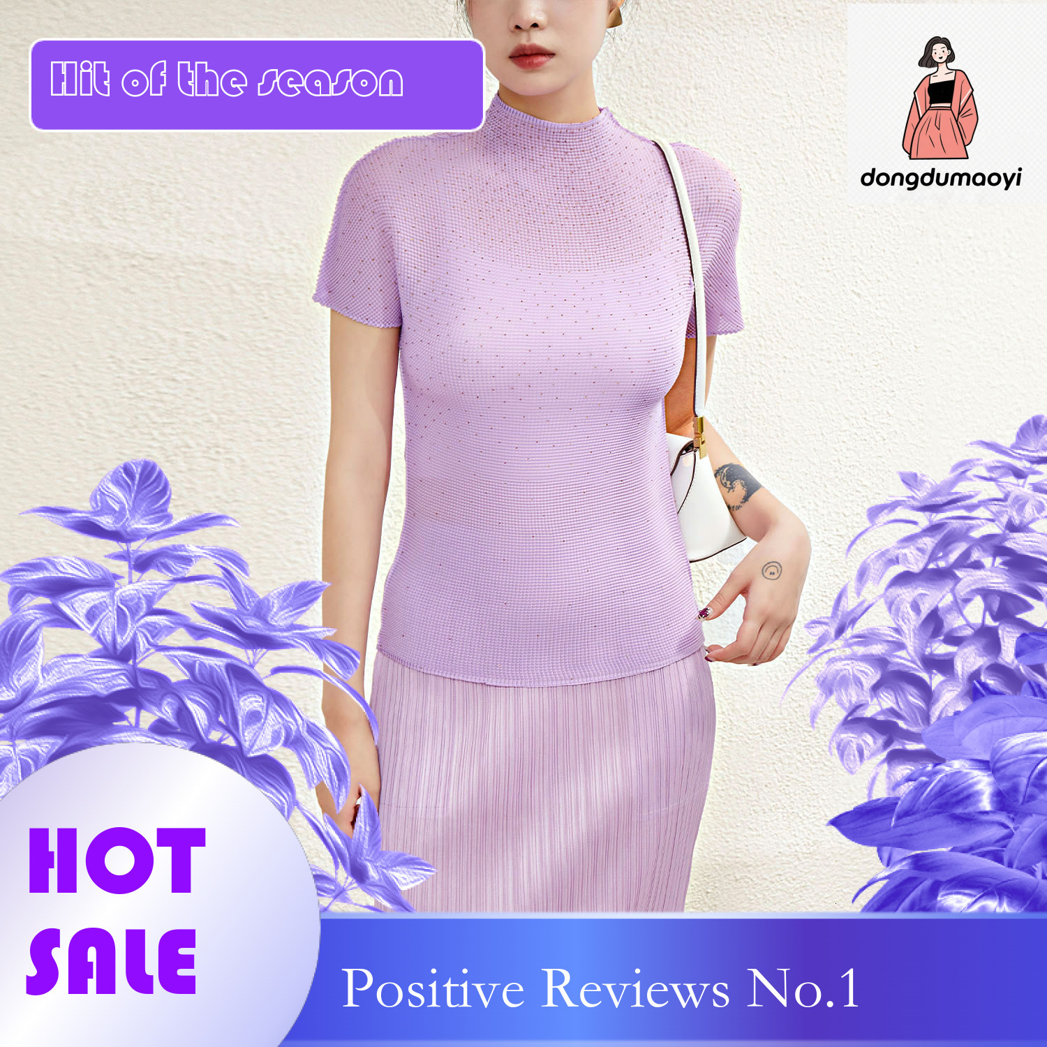 dongdumaoyi niche chic rhinestone hot stamping top for women in summer, with a high-end temperament and slimming effect. Elastic pleated short sleeved