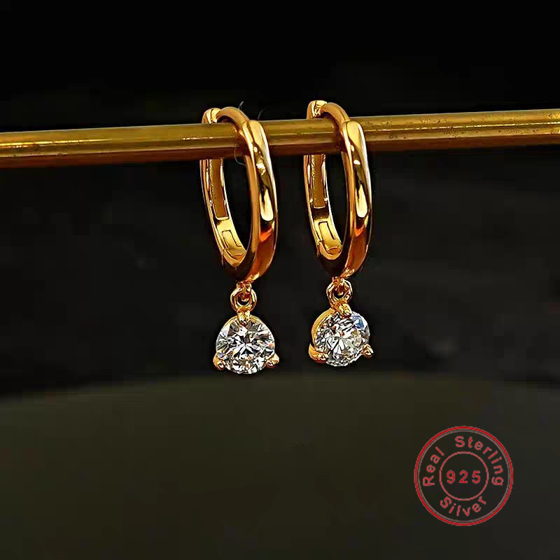 0.3CT White Moissanite Diamond Sweet Cute Simple Fine Jewelry Real 100% 925 Sterling Silver Gold Round Cut Gemstones Party Women Wedding Dangle Earrin