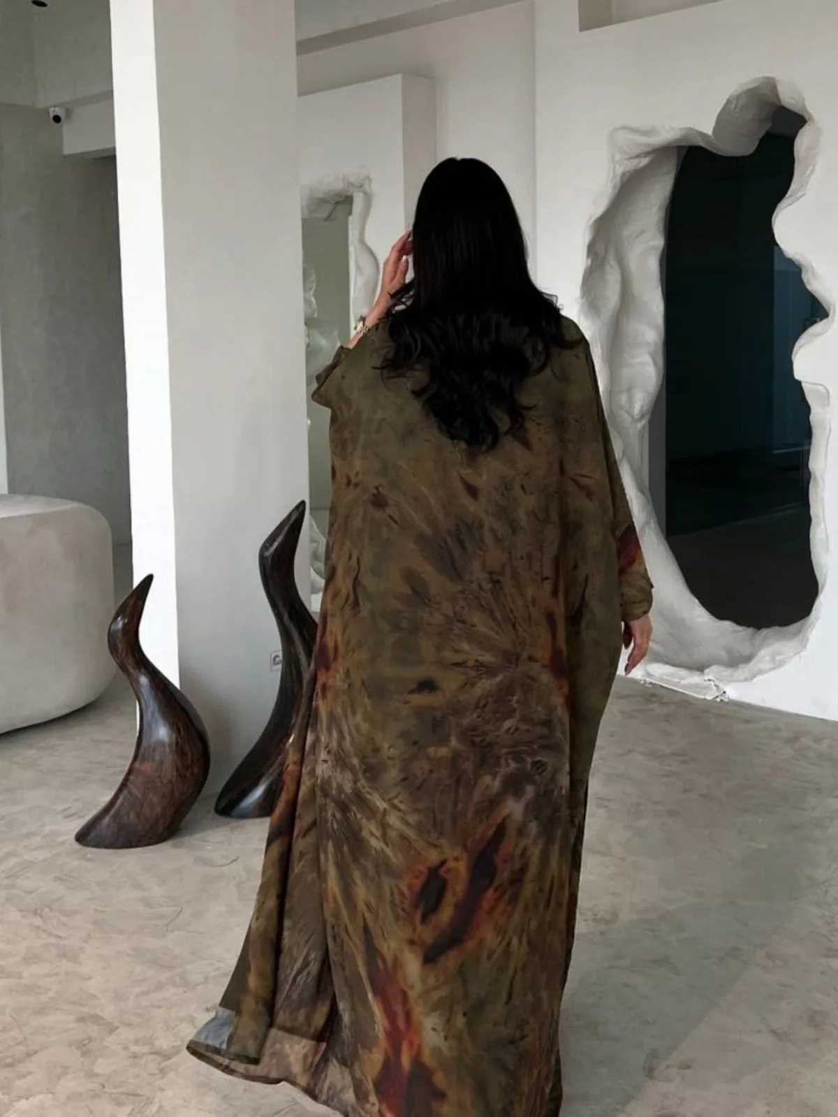 Printed Open Front Abaya Muslim Kaftans Full Slve Maxi Dress Women Jilbabs Turkey Robe Caftan Arabian Abayas Islamic Clothing X250514