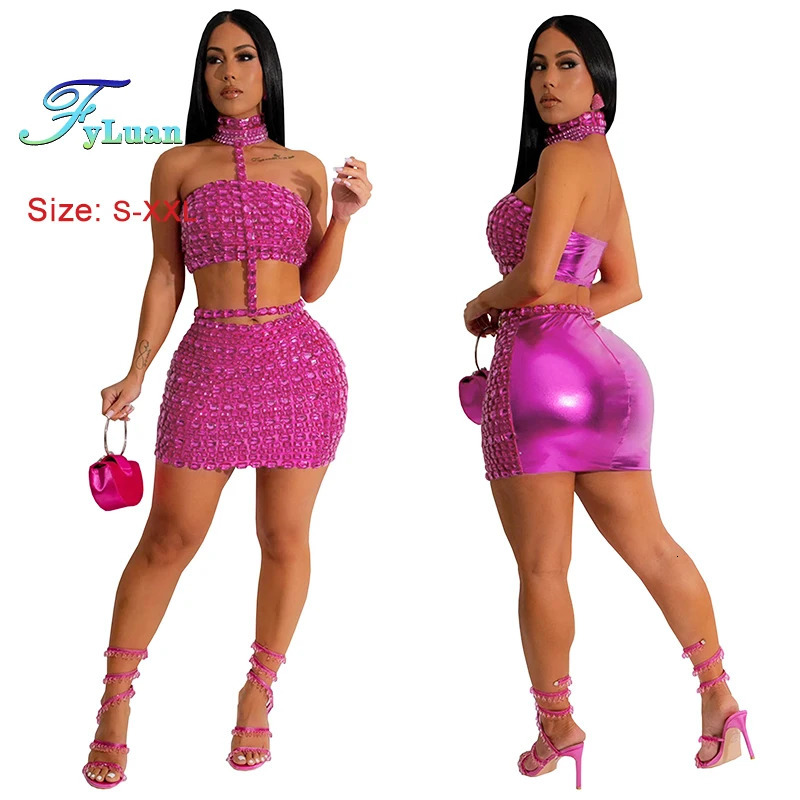 Fashion Mesh Perspective Women Short Skirt Set Solid Color Top And Tight Fitting Mini Package Hips Two Piece 250514