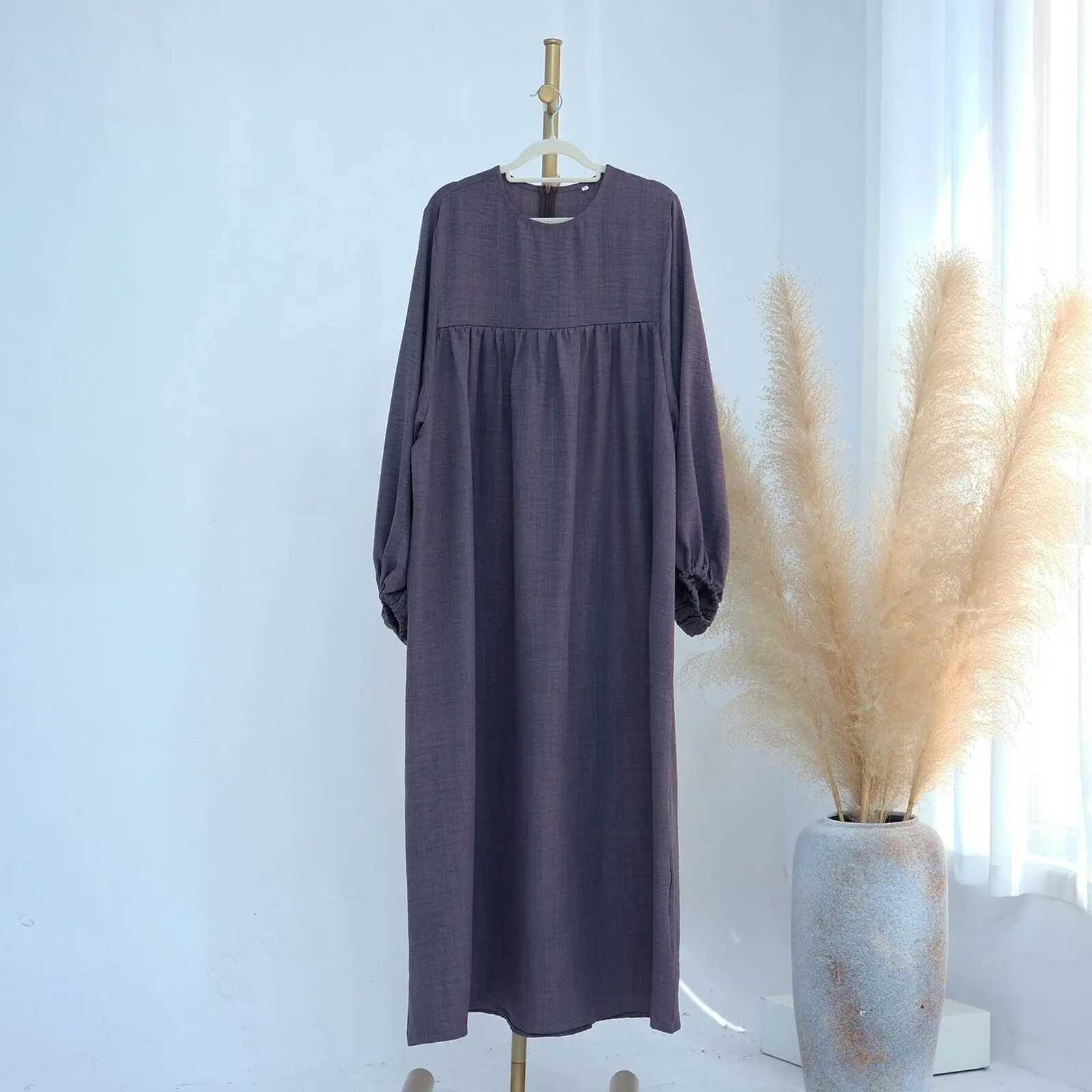 African Solid Color Loose Abaya Simple Dress Zipper Breastfding Loos Robe Fashionable Kaftan X250514