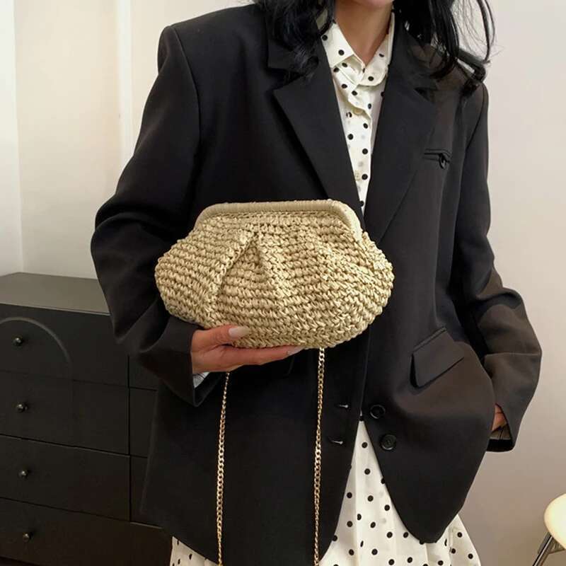 Dumpling Woven Tote Purse Summer Beach Bag Wicker Clutch Straw Purses For Women