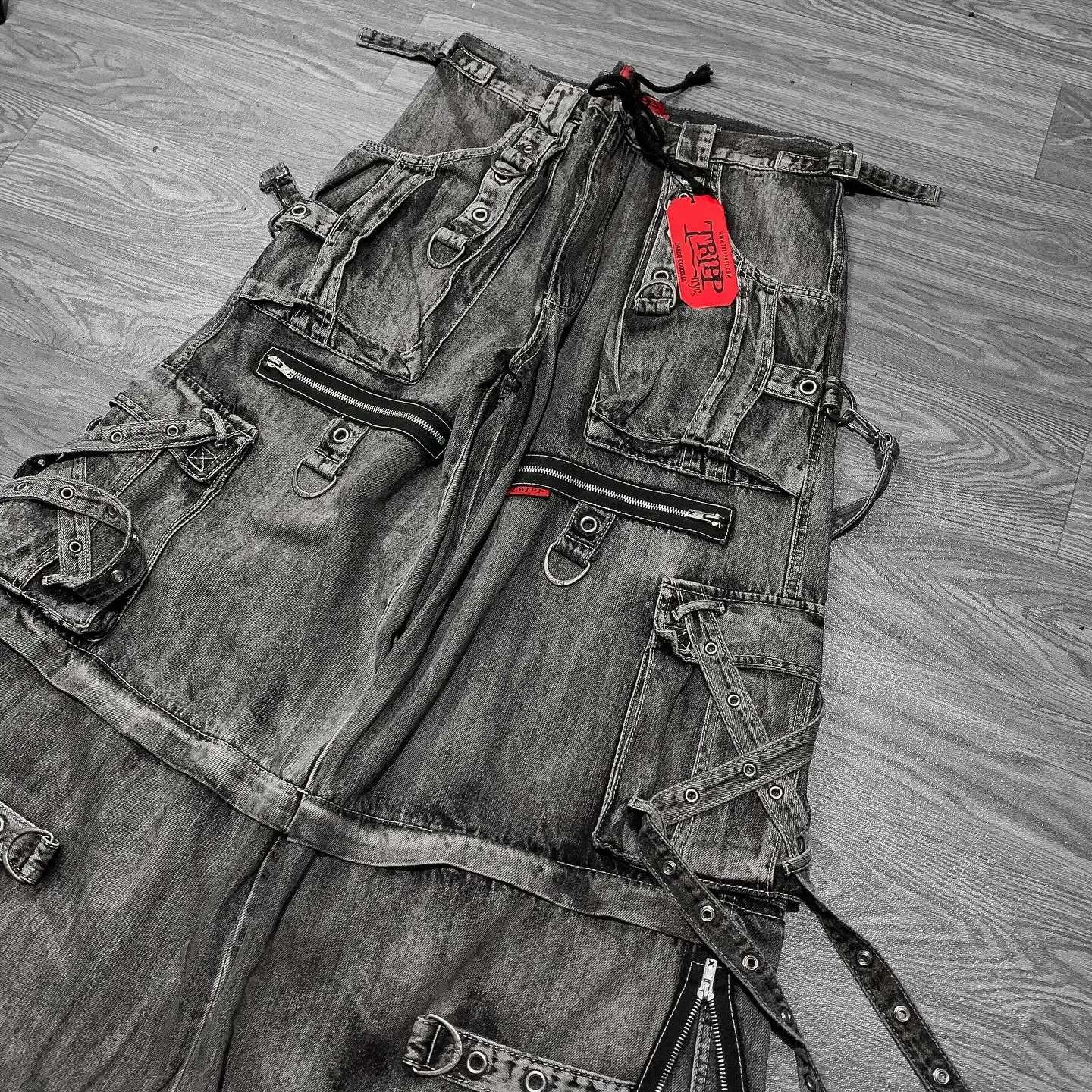Black Y2K Hiphop Gothic Multi Pocket Zipper Jeans for Men Japanese Streetwear Trendy Cargo Pants European Urban Baggy Denim 250514
