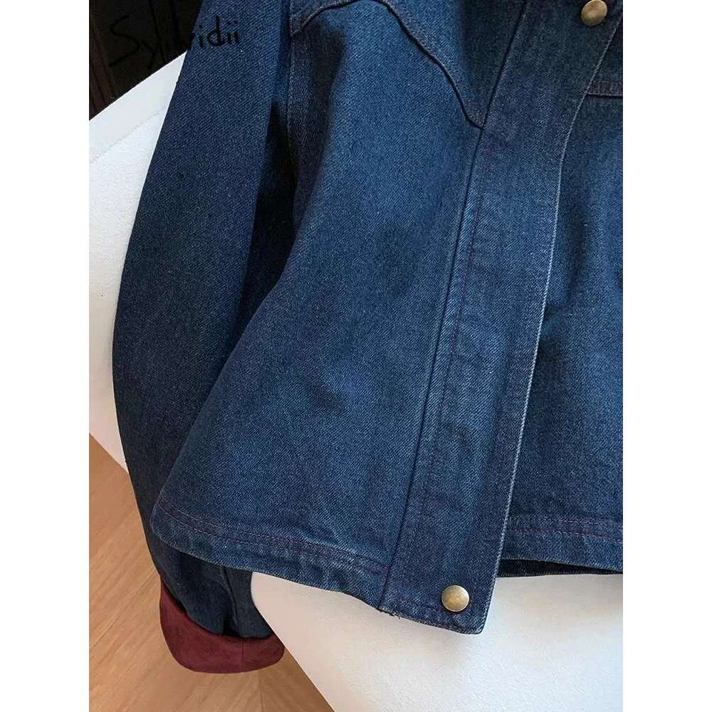 Syiwidii Denim For Women Turn-Down Collar Chic Button Zipper Casual Coat Autumn Fashion Long Sleeve Female Jean Jackets