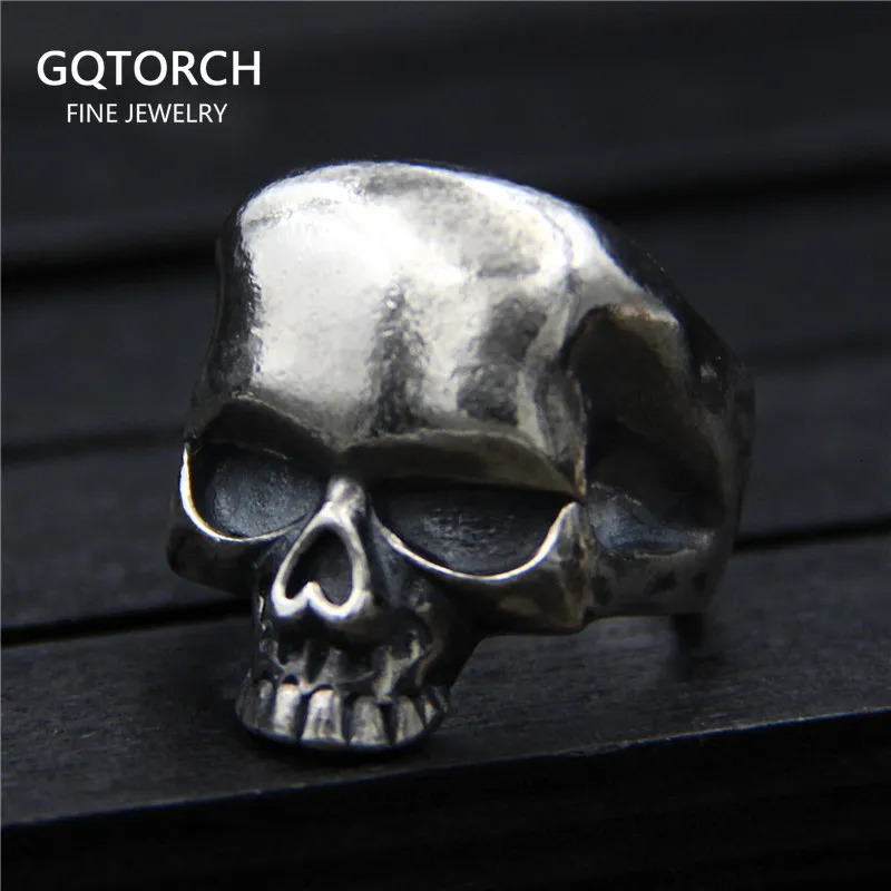 S925 Sterling Silver Vintage Thai Silver Skull Ring for Men Cool Male Jewelry 250509