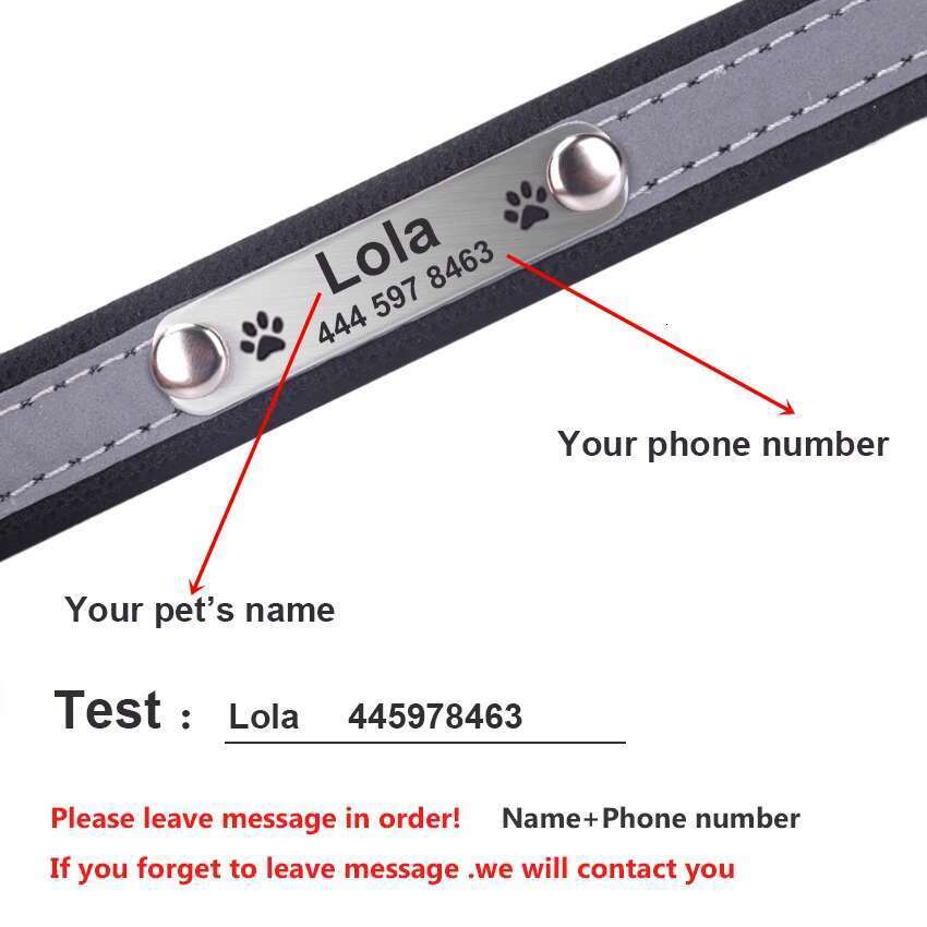 Personalized Dog Reflective Leather ID Custom Tag Engraved Collars for Small Large Dogs Puppy Collar Pet Accessories