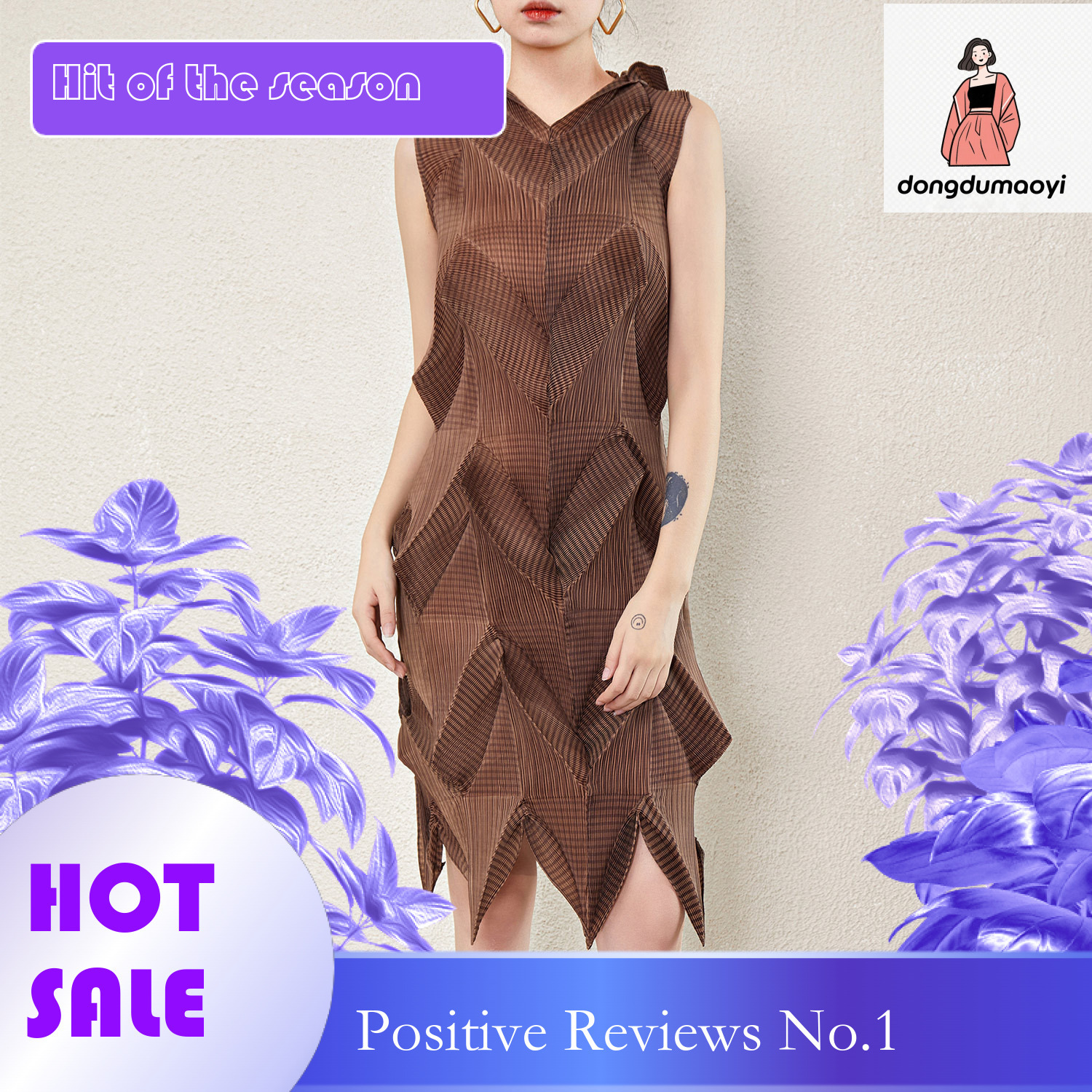 dongdumaoyi Pleated dress summer Miyake new style niche design sense plus size slimming sleeveless skirt