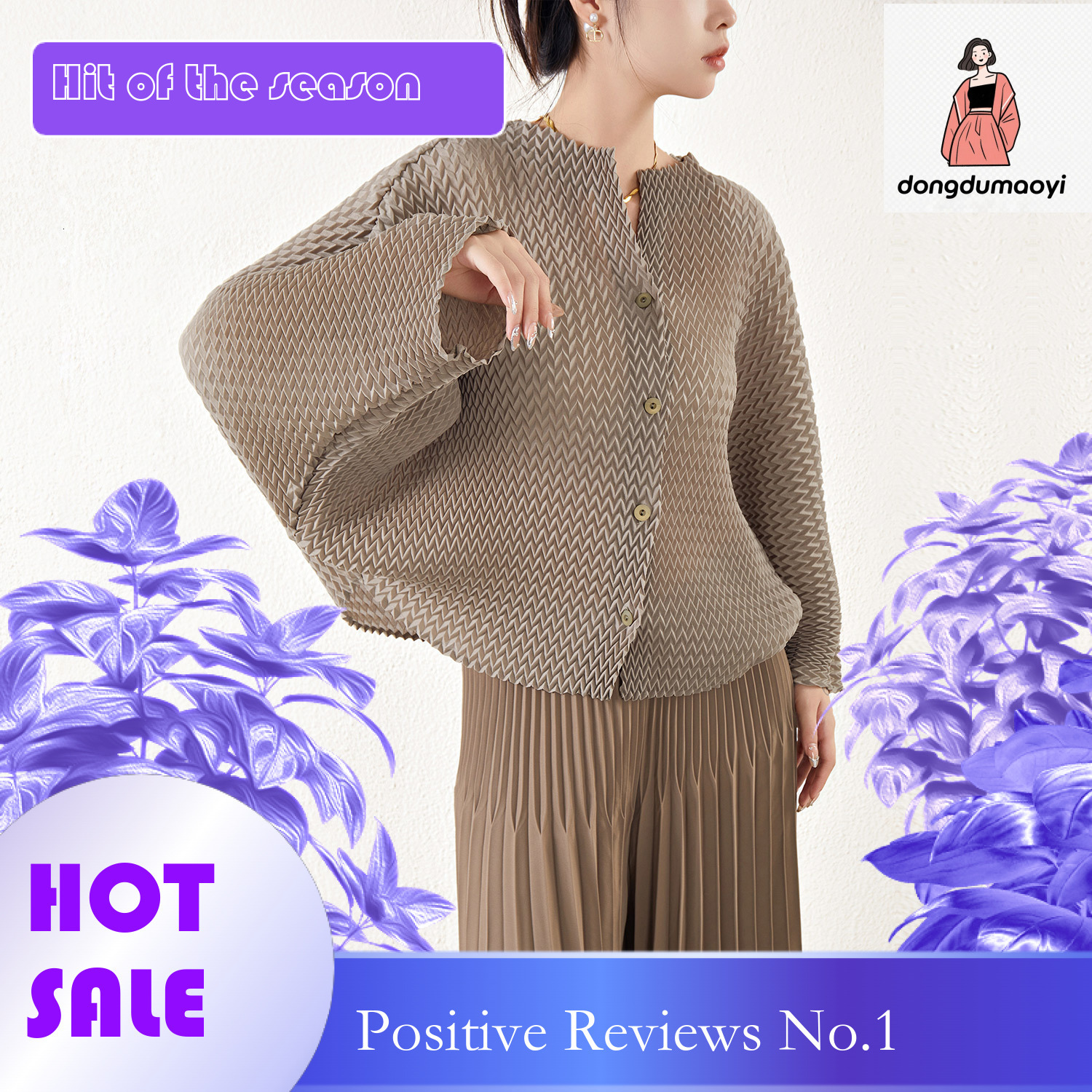 dongdumaoyi Miyake cardigan top for spring and summer, pleated short jacket, women's niche design, bat sleeve top, thin air-conditioned shirt