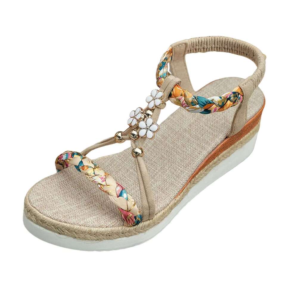 Women'S New Summer Classic Wedge Thick Sole Elevated Elastic Strap Open Toe Hollow Clear Heel Sandals For Beach Vacation