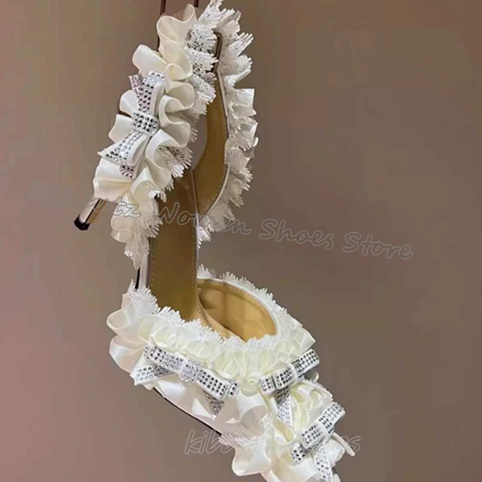 Sexy Lace Sandals Crystal Stiletto Heel Butterfly-Knot Wedding Party Women Shoes Fashion Elegant Sweet Luxury Solid Color Newest W250514