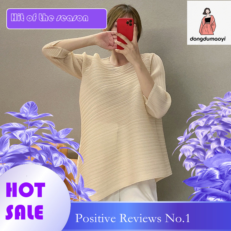 dongdumaoyi Folded top for women, loose seven quarter sleeves, Miyake spring and summer new design, irregular, niche, versatile T-shirt, women's 