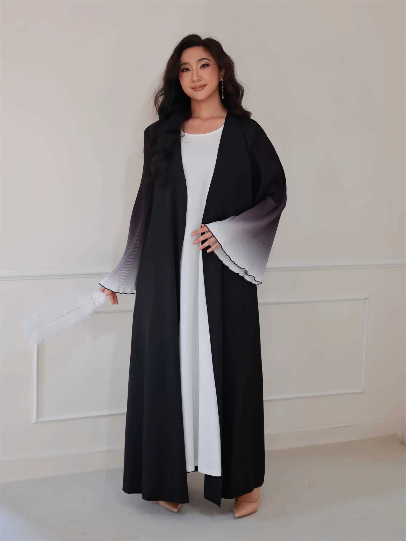 Elegant Abaya Muslim Flare Slve Casual Arabian Middle-East Open Front Abayas Turkey Kaftans Women Jilbabs Islamic Maxi Dresses X250514