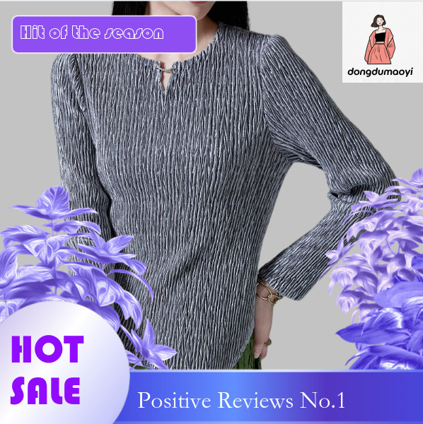 dongdumaoyi Gold velvet shirt long sleeved autumn and winter clothing 2024 new Miyake elastic pleated top women's base T-shirt