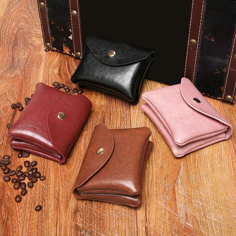 Double Layer Credit ID Card Holder Slim Leather Wallet with Coin Pocket Man Money Bag Case for Men Mini Women Business Purse