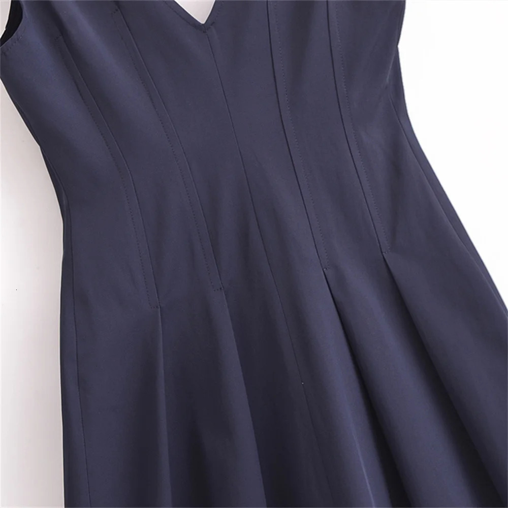 UNIZERA Womens Zipper Vneck Midi Dress Solid Color Decoration SpringSummer Casual Wear 250514