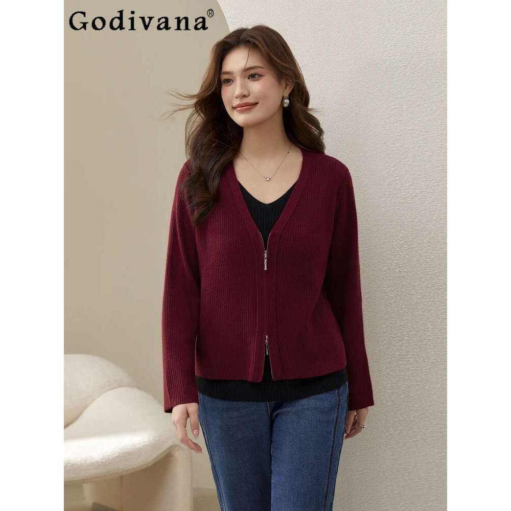 Plus Size XL-5XL Spring Autumn Korean Women Clothing Contrasting Color Fake Two-piece Long-sleeved Round Neck Pullover Sweater