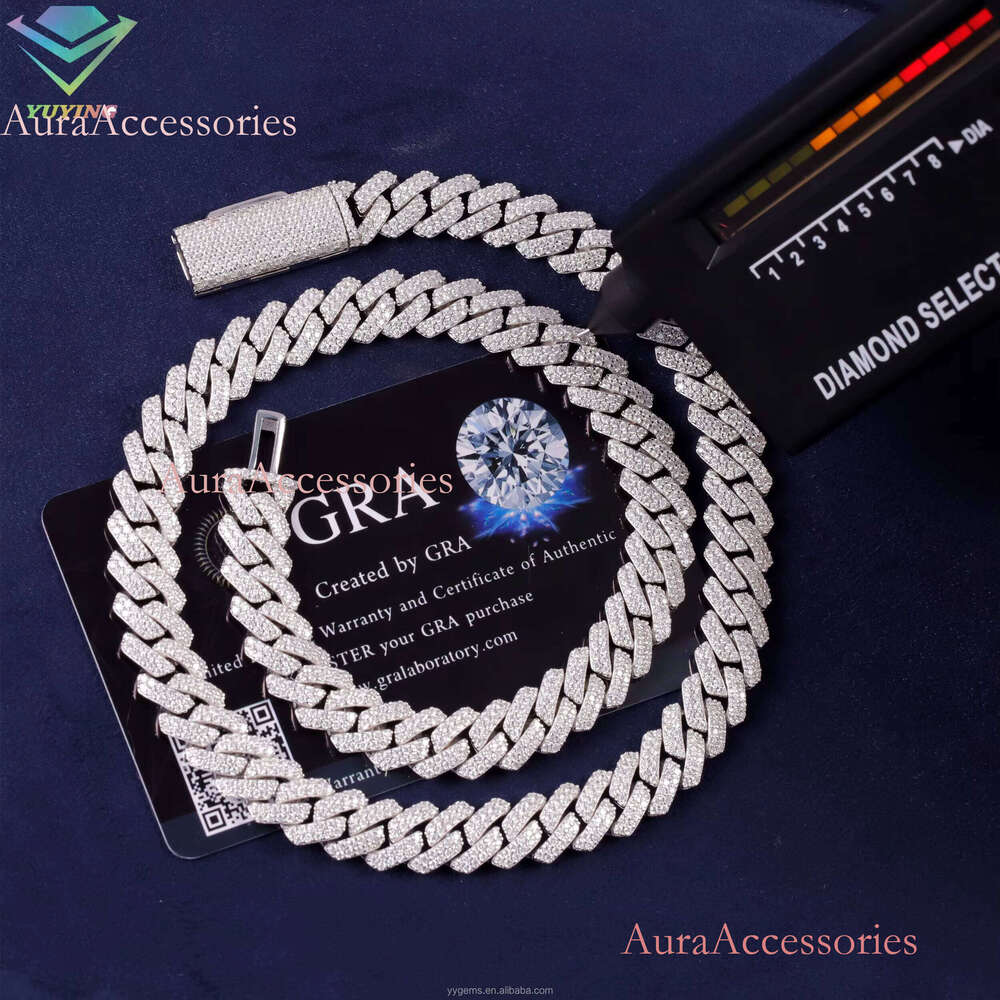 Bestest Selling Wholesale Price Sterling Sier Necklace Hand Set VVS Moissanite Gold Plated 10MM Cuban Link Chains