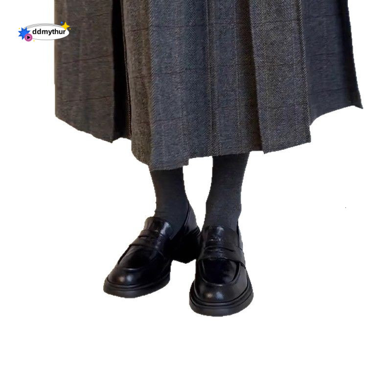 Sheepskin Edition~New Thick soled and Coarse Heel Le Fu for Women, Round Head Single Shoes, Genuine Leather Commuter Shoes ddmythur