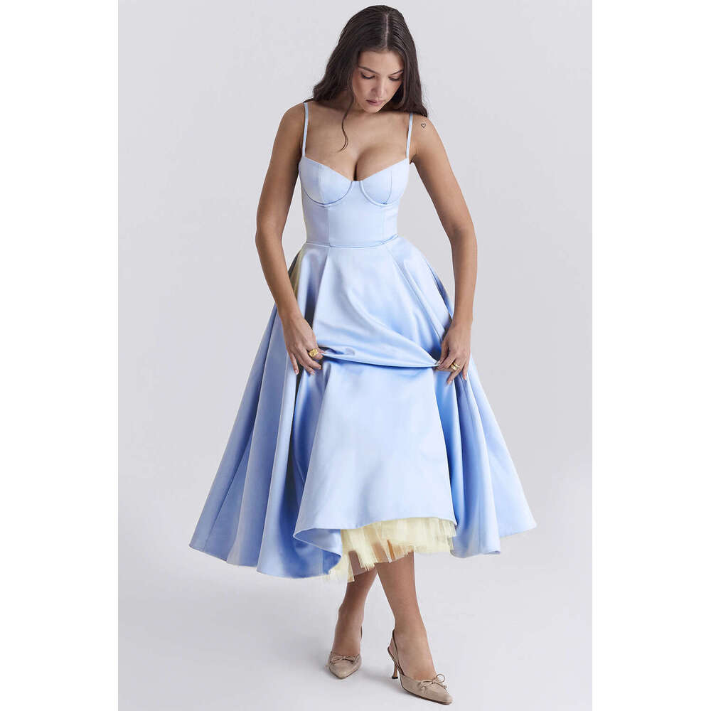 Women Clothes Dress New Summer Luxury Princess French Mesh Large Swing Double Layer Strap Dress For Women KQ