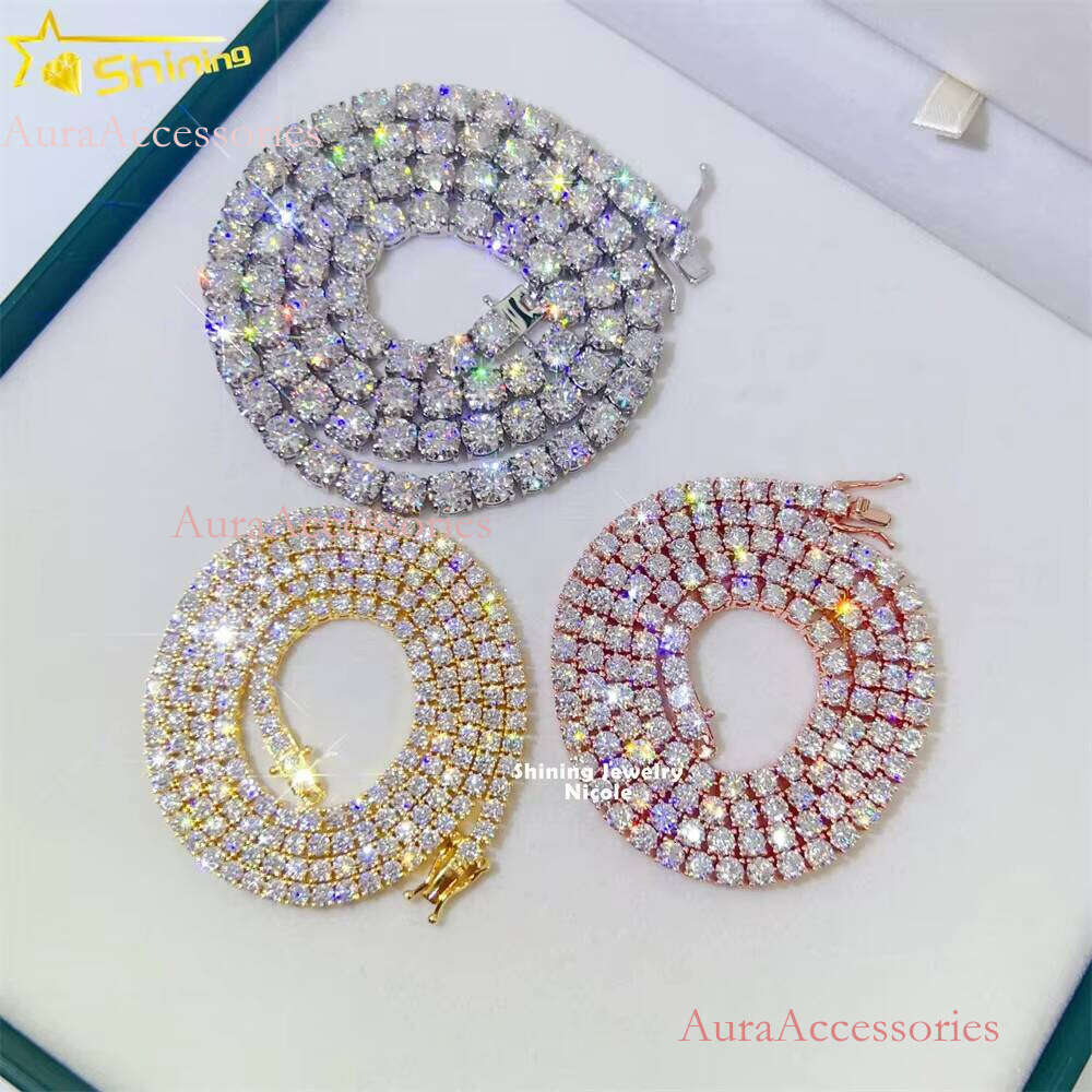 Ready to Ship Wholesale D VVS Dia Necklace Bracelet Sterling Sier Moissanite Tennis Chain