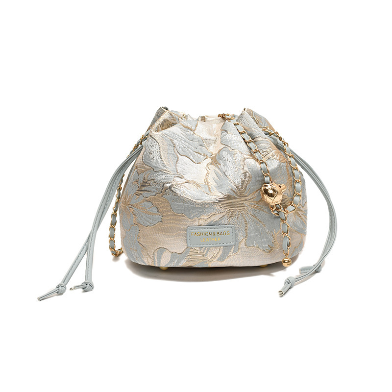 2025 new bag Chinese embroidery women's niche simple high-end bucket designer lucky bag shoulder crossbody bag premium texture chain bucket bag