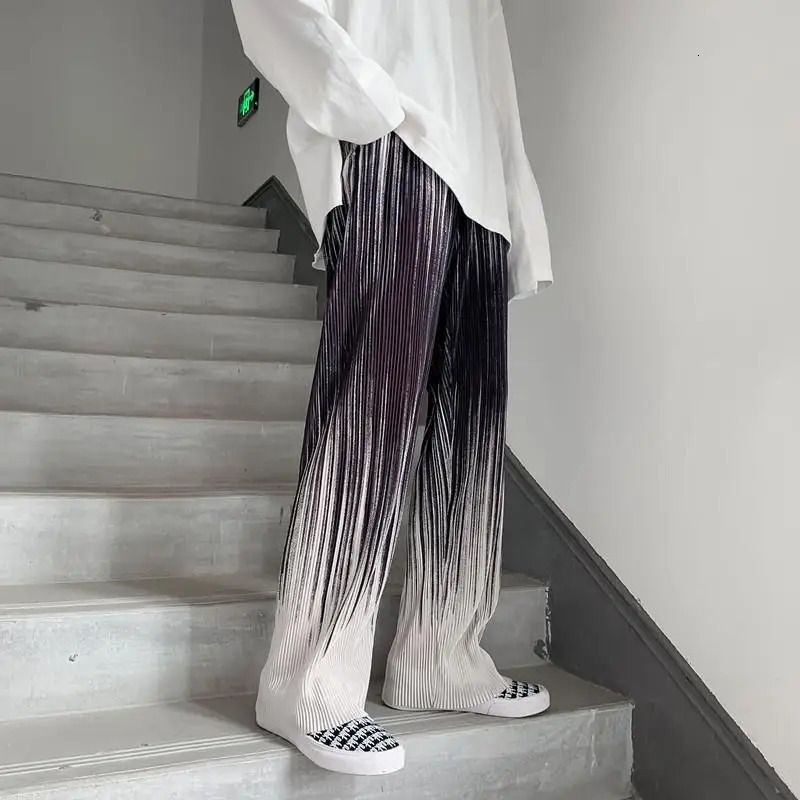 Summer Silk Pleated Man Casual Pants Harajuku Wide Leg Oversize Pants Streetwear Vintage Y2k Pants Clothes Trousers 250513