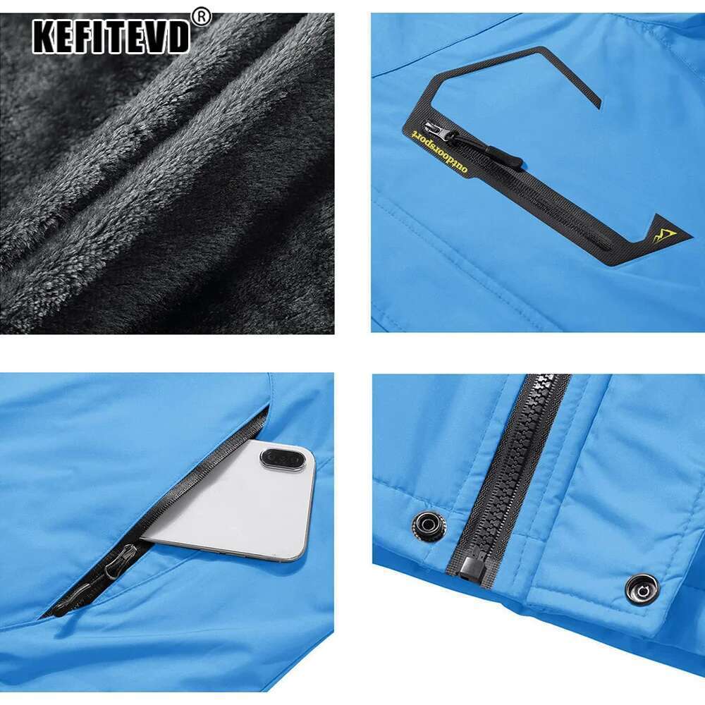 KEFITEVD Men's Winter Ski Waterproof Warm Thick Fleece Hiking Jackets Raincoats Snow Jacket Coats Windbreaker Man Parka Designer