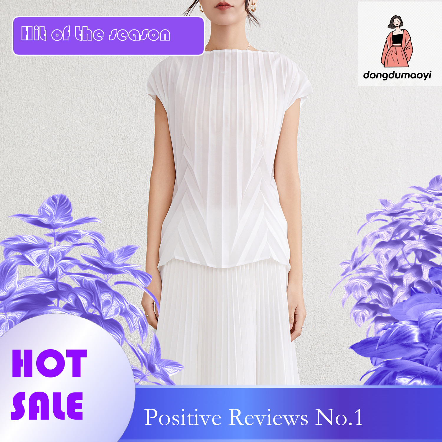 dongdumaoyi Miyake Simple Shirt T-shirt 2025 Summer New Design Sense One Word Neck Loose and Slim Solid Color Top for Women