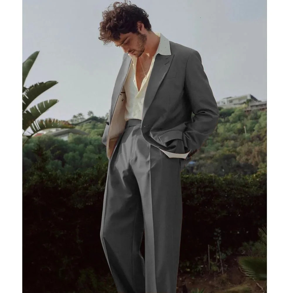 2024 Classic Mens Jacket Pants Single Chest French Serge Two Piece Business Casual Clothing 250506