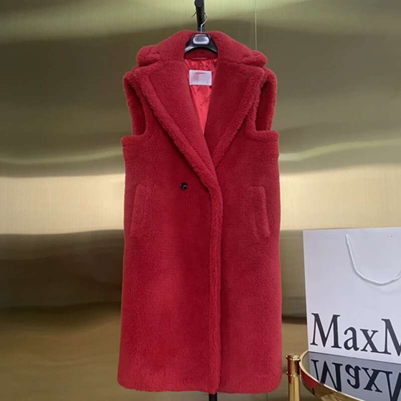 Getspring Women Vest 2024 Autumn Winter Sleeveless Imitation Waistcoat All Match Thickened Loose Long Faux Fur Jacket