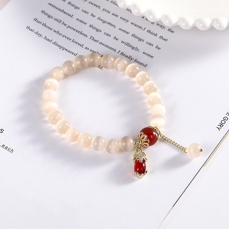 New Cat's Eye Stone Red Agate Crystal Bracelet Women's Small Pendant Buddha String Bead Couple Hand Jewelry
