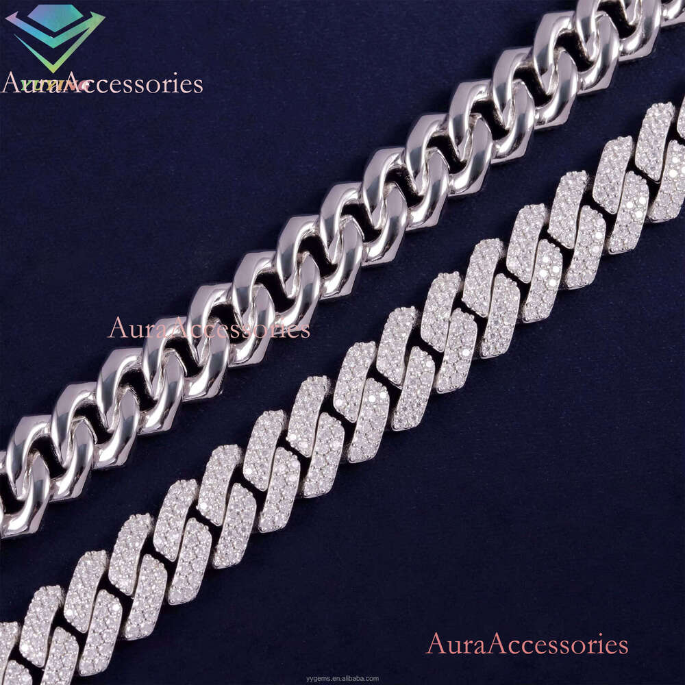 Bestest Selling Wholesale Price Sterling Sier Necklace Hand Set VVS Moissanite Gold Plated 10MM Cuban Link Chains