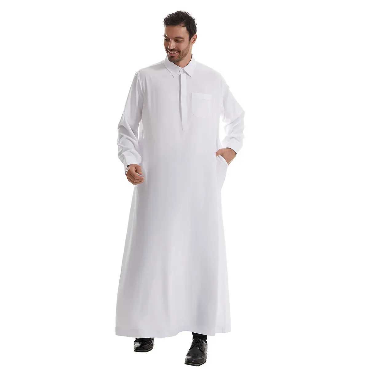 Muslim Mens Robes Qatar Robe Pocket Design Arab Middle Eastern Mens Wear Arabic Jubba Thobe Daffah Dishdasha Kaftan Abaya Dress X250514