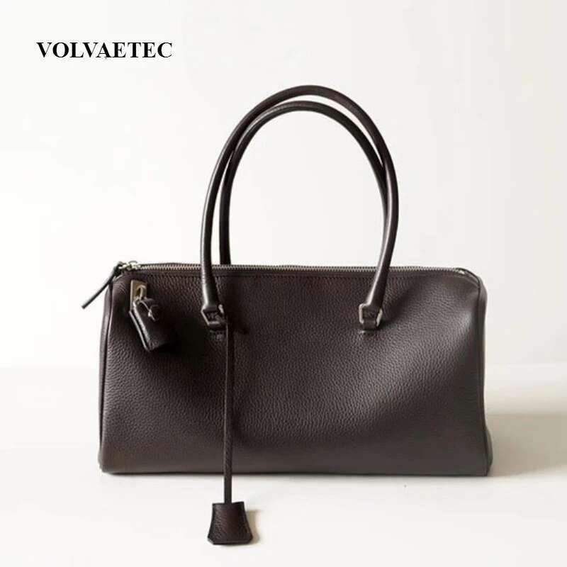 VOAETEC Inside Outside Full Pillow High-end Soft Medieval Genuine Leather Hand-held Underarm Boston Travel Bag