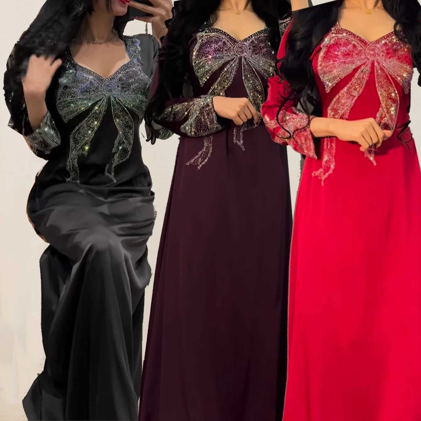 Muslim Long Dress for Women Party Abaya Vestidos Diamonds Ramadan Morocco Dubai 2025 Abayas Kaftan Islam Arab Robe Jalabiya X250514