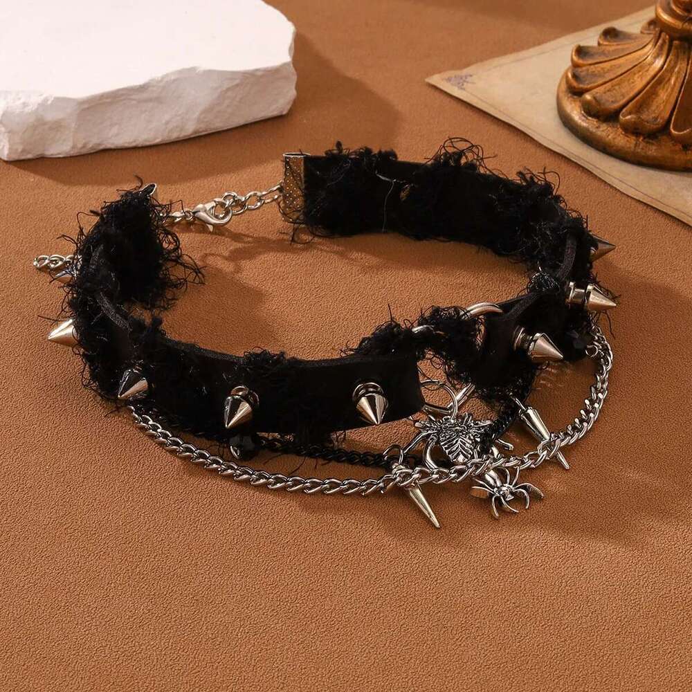 Y2K Punk Style Cross Choker Collar Exaggerated Personality Design Sense Tassel PU Necklace Sweet Cool Babes Accessories