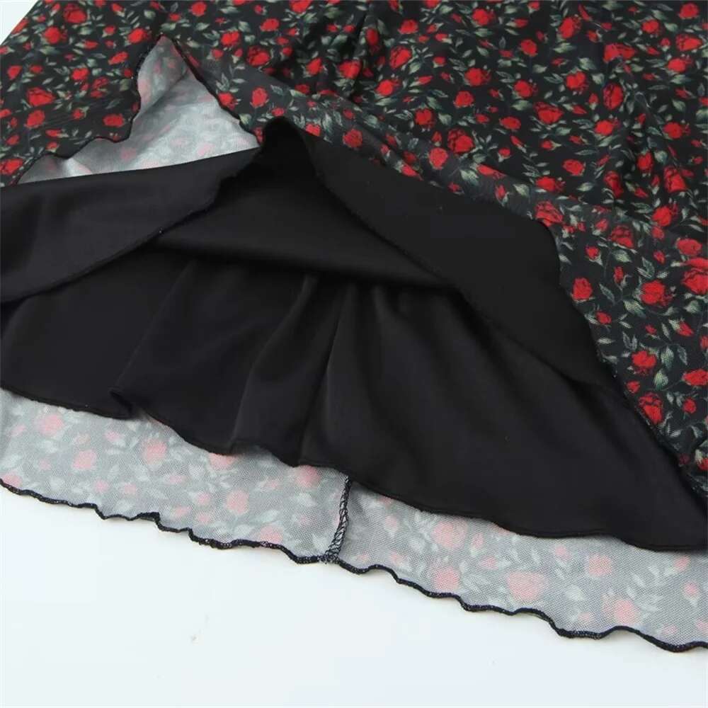 ZAR4 Summer New Women's European and American Pure Desire Rose Print V-neck Slim Fit Waist Long Dress