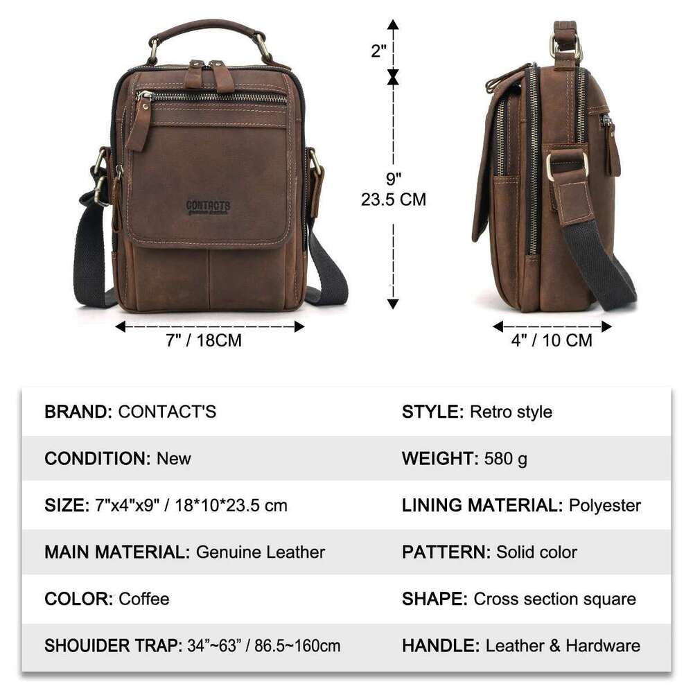 Men's Messenger Handle Handbag Genuine Leather Male Cross Body Bag Man Crazy Horse Business Briefcase IPAD Travel Shoulder Tote