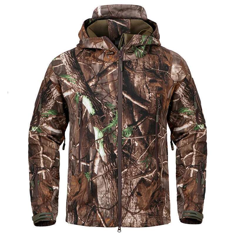 Men's Silent Soft Shell Camouflage Tactical Jacket Waterproof Warm Fleece Hunting Jackets Outdoor Hiking Fishing Hooded Coat Designer
