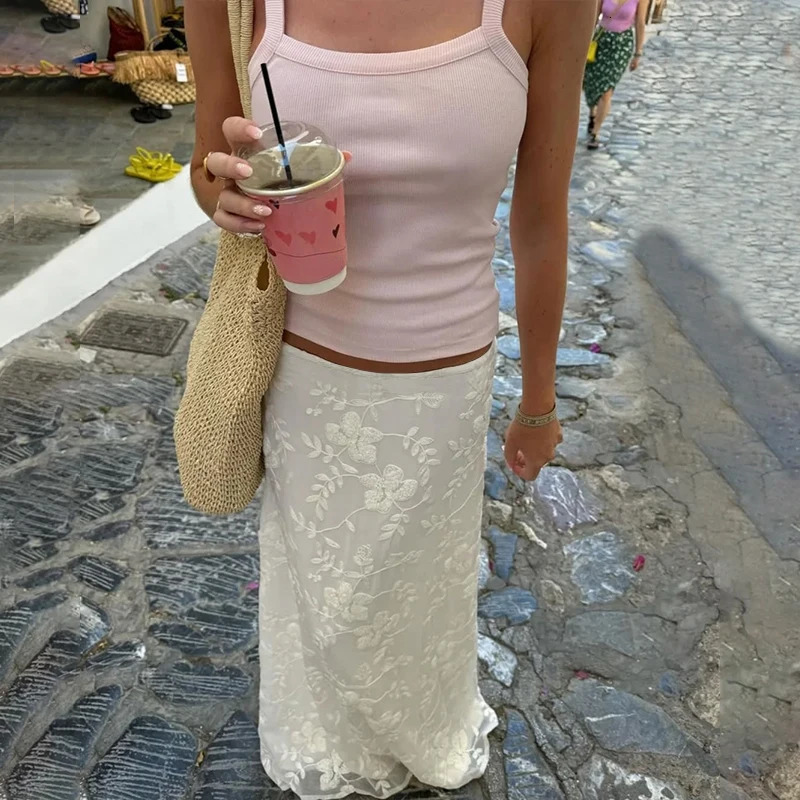 Candy Elegant French ALine Mesh Fashion Long Skirts Vintage High Waist Casual Y2K Spring Summer Evening Party Maxi Skirt 250514