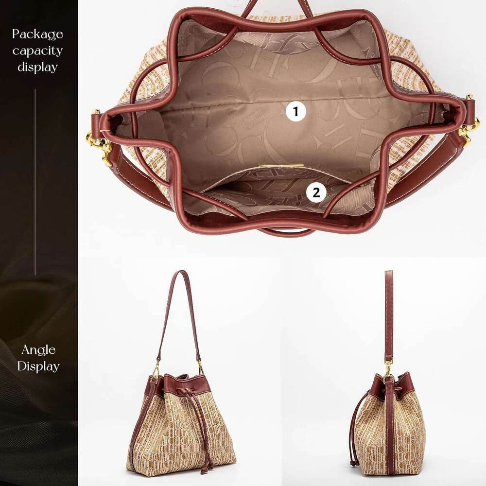 CHCH Women's Top Handbag New Knitted Texture Drawstring Large Capacity Dual Use Travel Shopping Bag 250513