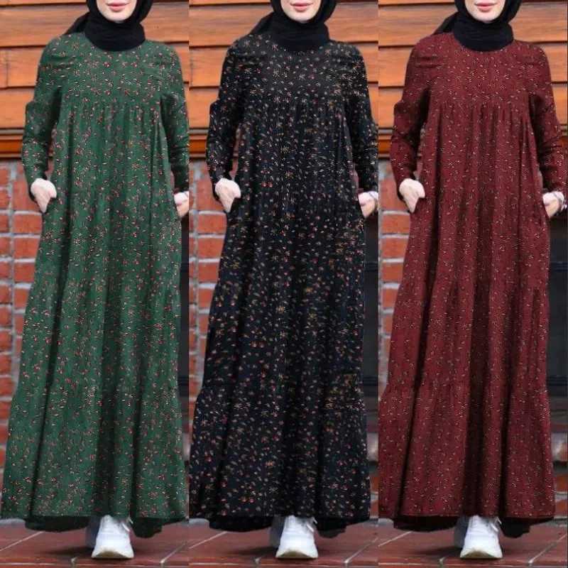 Elegant Muslim Womens Print Maxi Dress Dubai Abaya Turkey Long Slve Robe Arab Kaftan Islam Femme Musulman Malaysia Dresses X250514