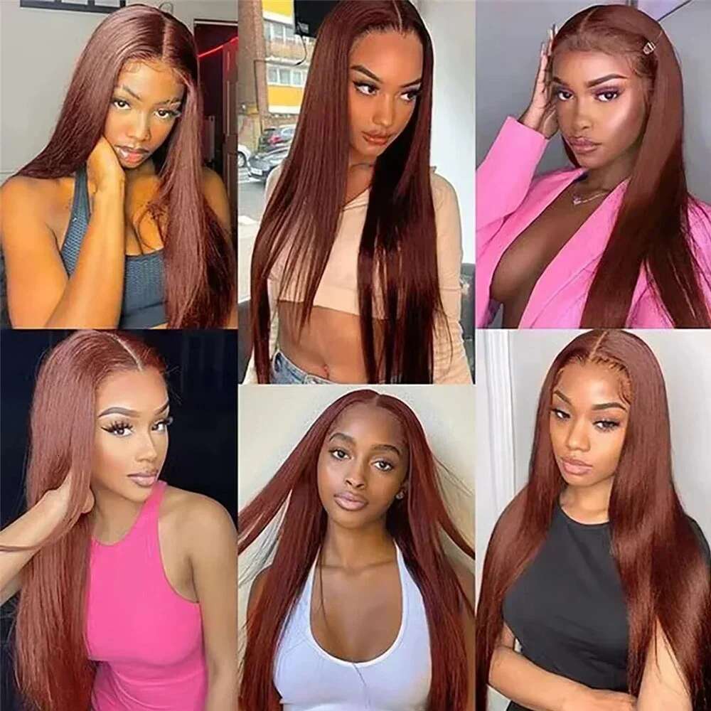 Reddish Silky 13X4 13X6 HD Synthetic Front Wigs For Women 30 Inch Auburn Brown Straight Lace Wig Pre Plucked