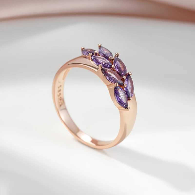 SYOUJYO Fine 585 Gold Color Rings For Women Purple Natural Zircon Train Jewelry Luxury RingsXJ250514
