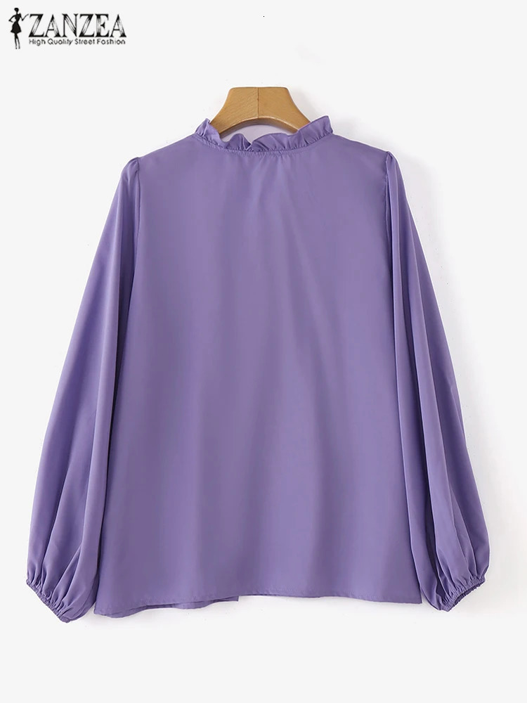 ZANZEA Women OL Blouse Fashion Long Puff Sleeve Shirts Ruffled Stitching Neck Tops Vintage Pleating Tunic Holiday Solid Top 250514