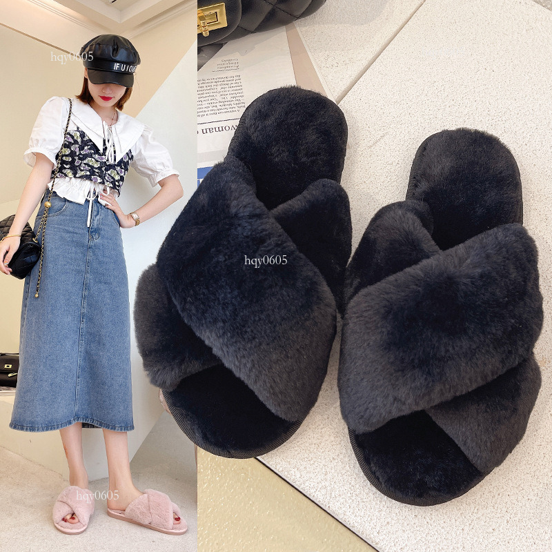 Top brand, high-quality new products, designer's new shoes, 2025 autumn and winter women's fashion cross belt, solid color plush home cotton