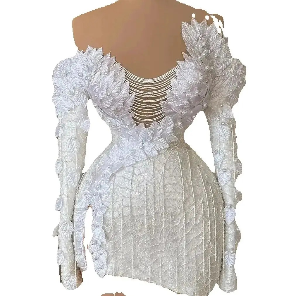 Sexy Applique Mermaid Evening Dresses Off Shoulder Mini Prom Dress Long Sleeve Short Cocktail Dresses Customized