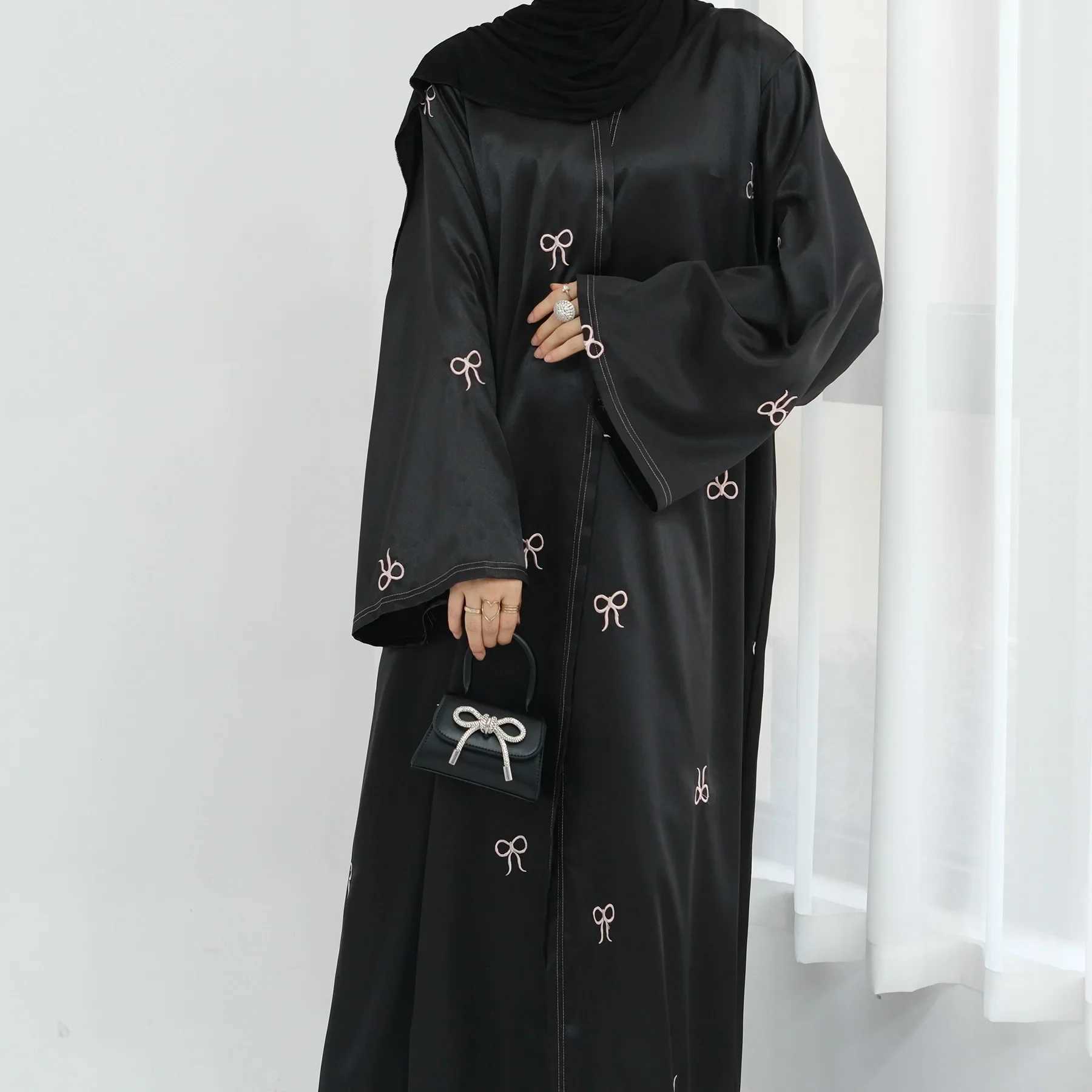 Bow Embroidery Dubai Abaya Kimono Luxury Muslim Dress Open Abayas for Women Turkey Islamic Clothing Kaftan Hijab Robe Ramadan X250514