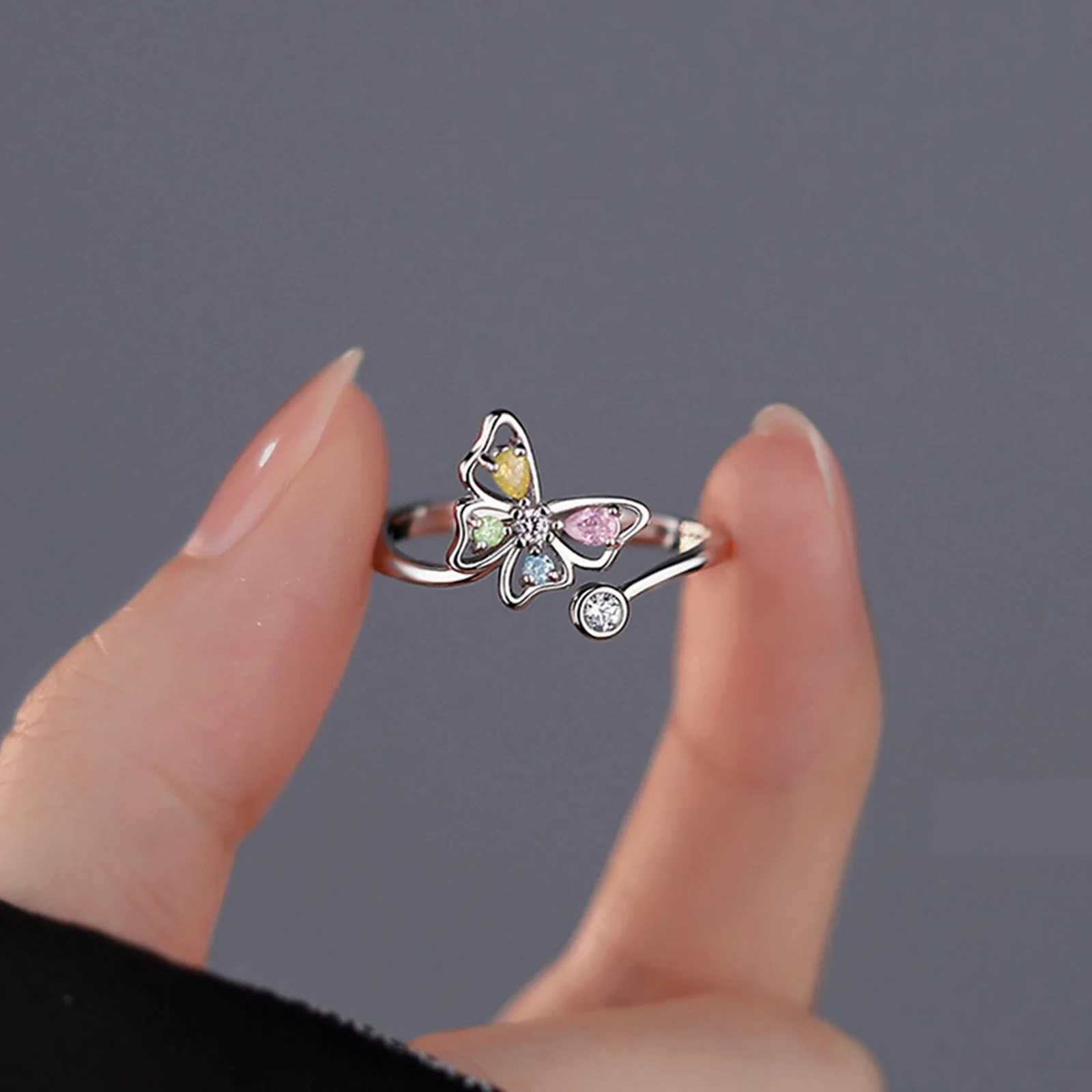 Vintage 925 Sterling Silver Zircon Butterfly Finger Ring Adjustable Open Silver Rings For Women Luxury Fine Jewelry Brand GiftXJ250514